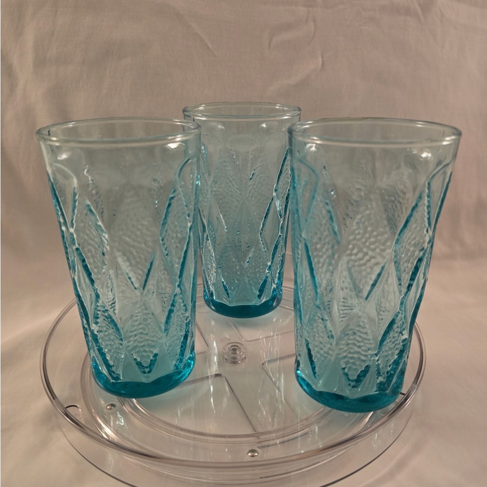 Vintage 1960’s Aquamarine Anchor Hocking Glass Tumblers- 3 Piece
